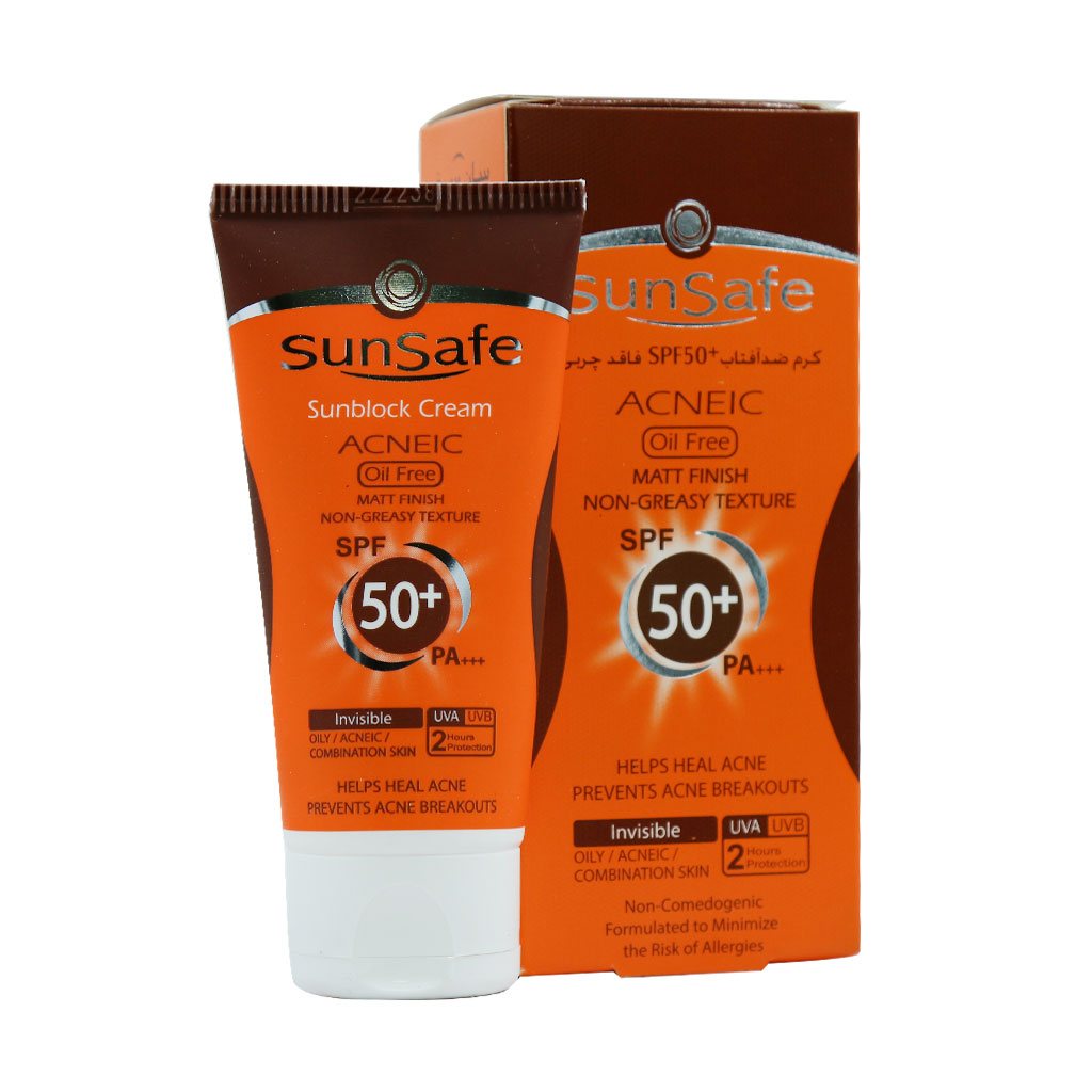 کرم ضد آفتاب SPF50 فاقد چربی سان سیف مناسب پوست های چرب و آکنه ای